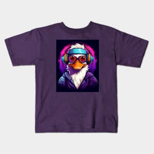 Cute Cool Cartoon Duck Listen To a Relax Music Kids T-Shirt